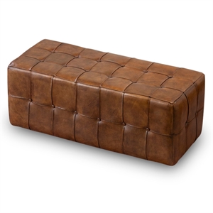 bumble mid-century modern design rectangular genuine leather bench in tan