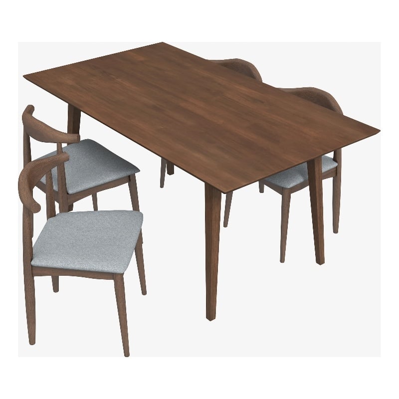 Bailey Modern Solid Wood Walnut Dining Room & Kitchen Table and Chairs for 4