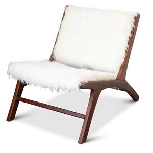nusa mid-century modern tight back genuine fur lounge chair in white