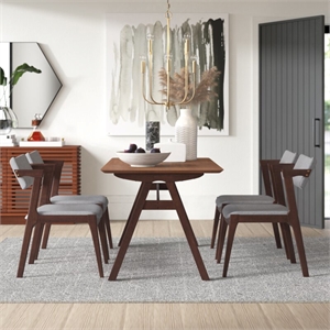 Gizelle 5-Piece Mid-Century Modern Dining set w/ 4 Fabric Dining Chairs in Gray