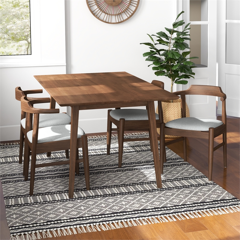 Dina Modern Solid Wood Walnut Dining Room & Kitchen Table and 4 Chair Set