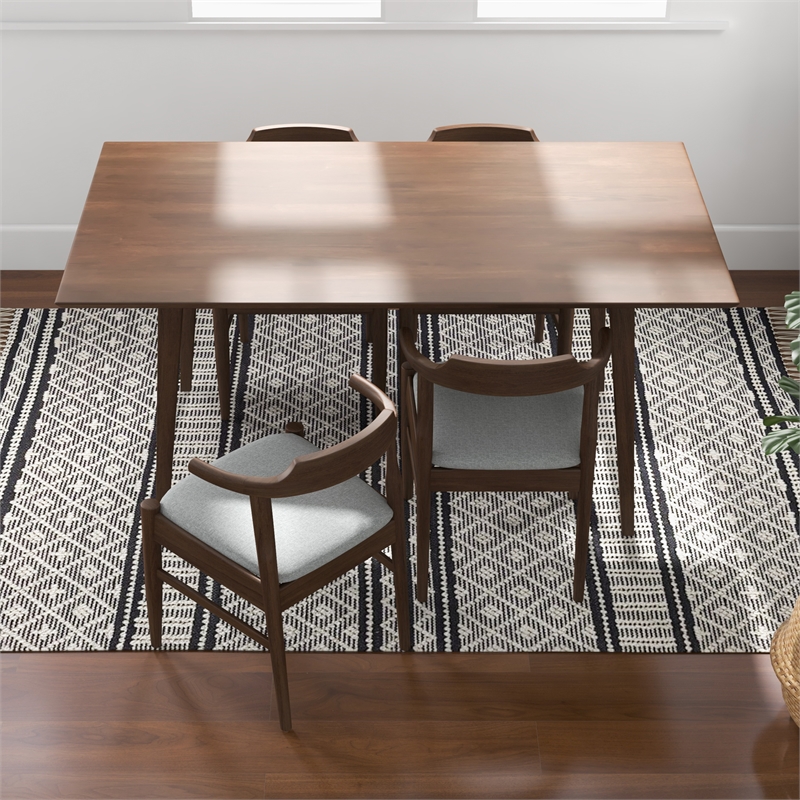 Dina Modern Solid Wood Walnut Dining Room & Kitchen Table and 4 Chair Set