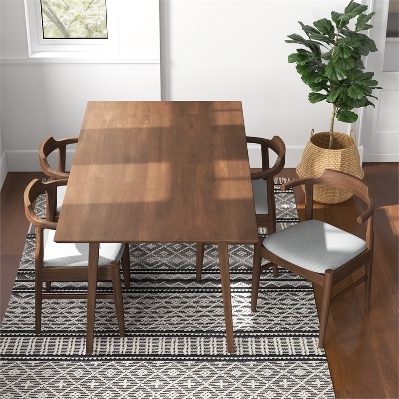 Dina Modern Solid Wood Walnut Dining Room & Kitchen Table and 4 Chair Set