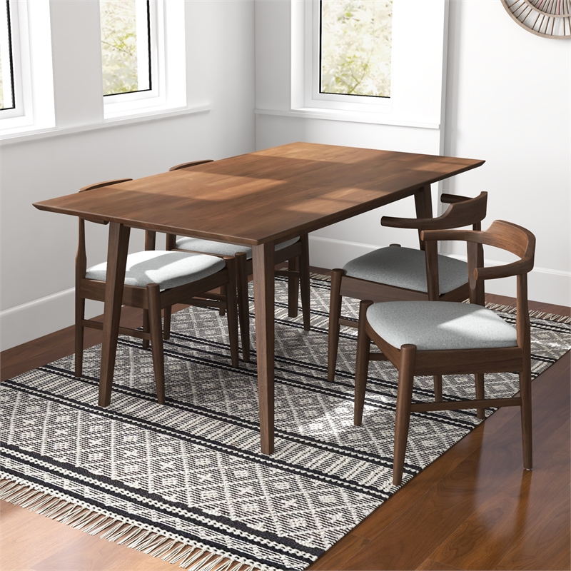 Dina Modern Solid Wood Walnut Dining Room & Kitchen Table and 4 Chair Set