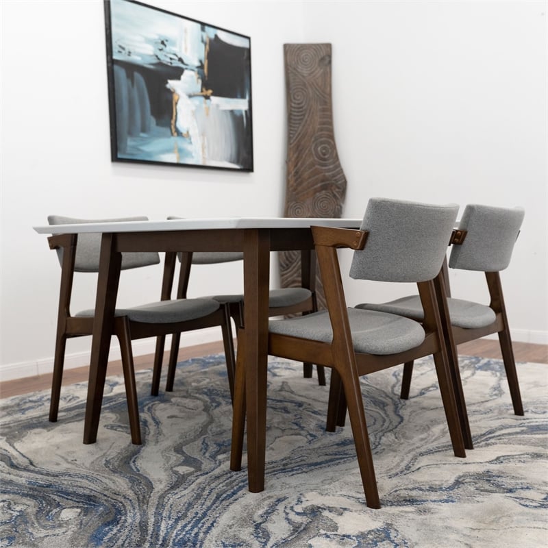 Diya Modern Solid Wood Walnut Dining Room & Kitchen 5 Piece Furniture Set