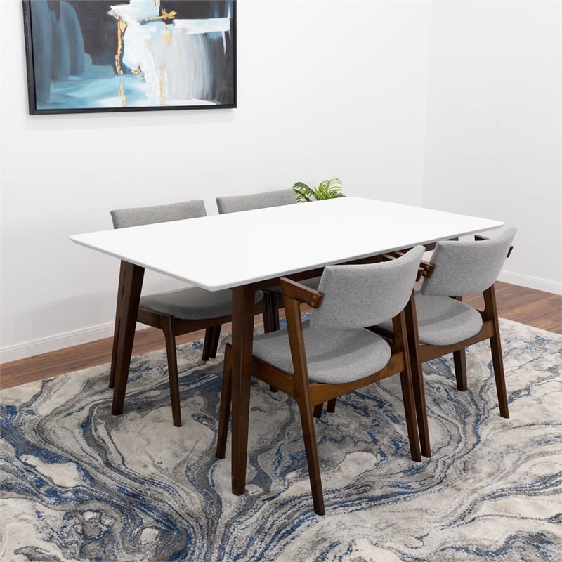 Diya Modern Solid Wood Walnut Dining Room & Kitchen 5 Piece Furniture Set