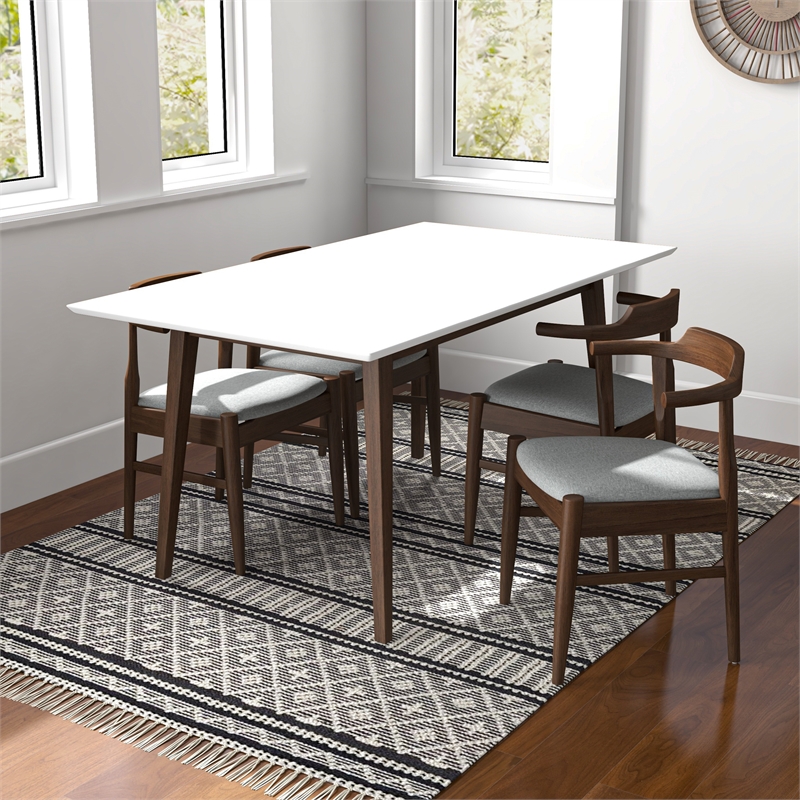 Danika Modern Solid Wood Walnut Dining Room & Kitchen Table and Chairs Set of 4