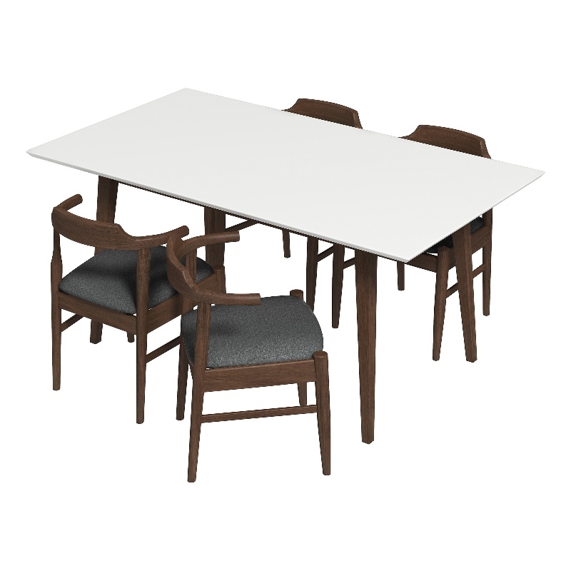 Danika Modern Solid Wood Walnut Dining Room & Kitchen Table and Chairs Set of 4