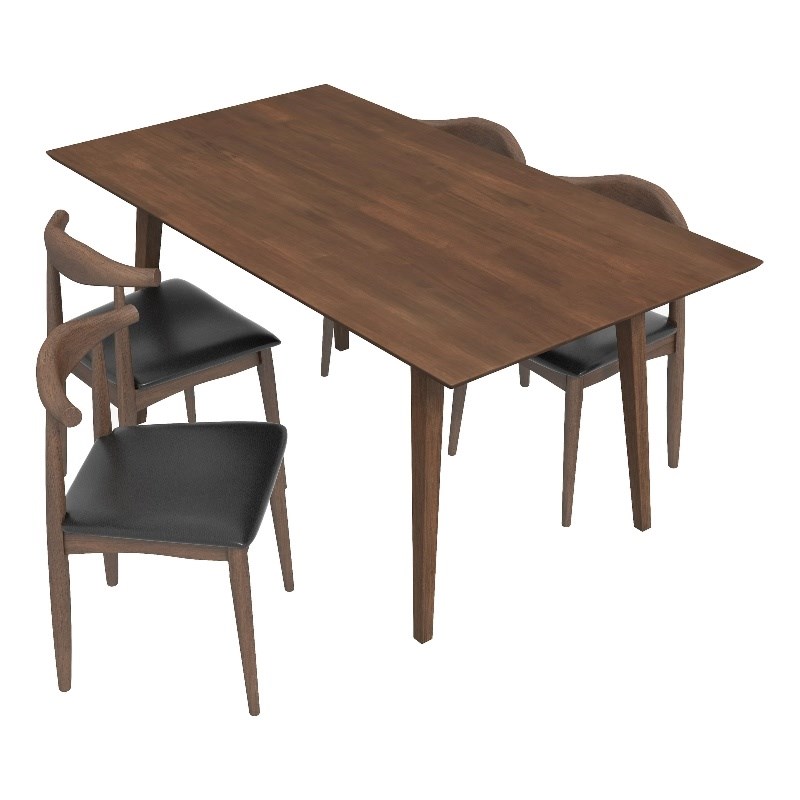 Baron Modern Solid Wood Walnut Dining Room & Kitchen Table and Chair Set of 4