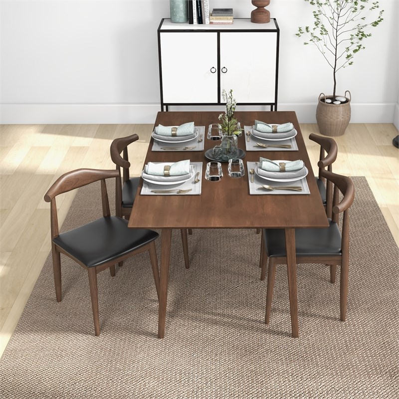 Baron Modern Solid Wood Walnut Dining Room & Kitchen Table and Chair Set of 4