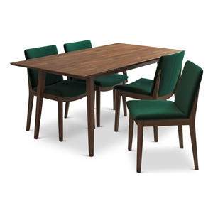 Ashcroft Dayton Modern Solid Wood Dining Table and 4 Dining Chair Set in Walnut