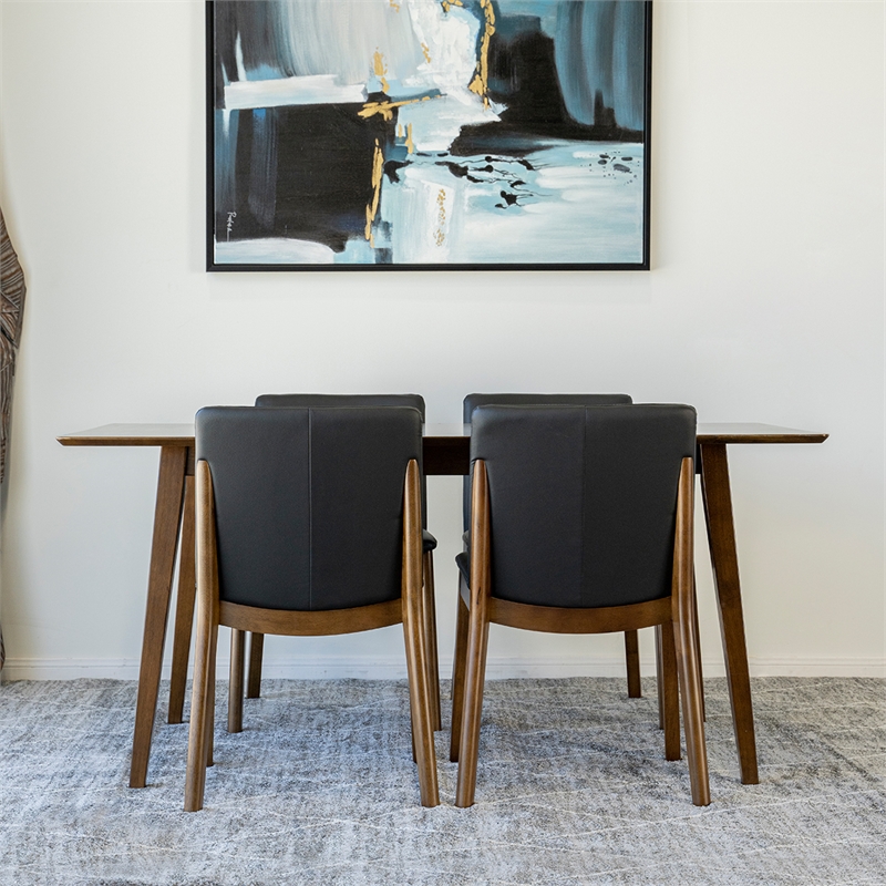 Dennis Modern Solid Wood Walnut Dining Room & Kitchen 5 Piece Furniture Set