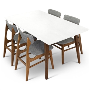 duke 5-piece mid-century modern dining set with 4 fabric dining chairs in gray