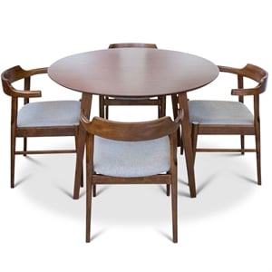 irelynn 5-piece mid-century modern dining set w/ 4 fabric dining chairs in grey