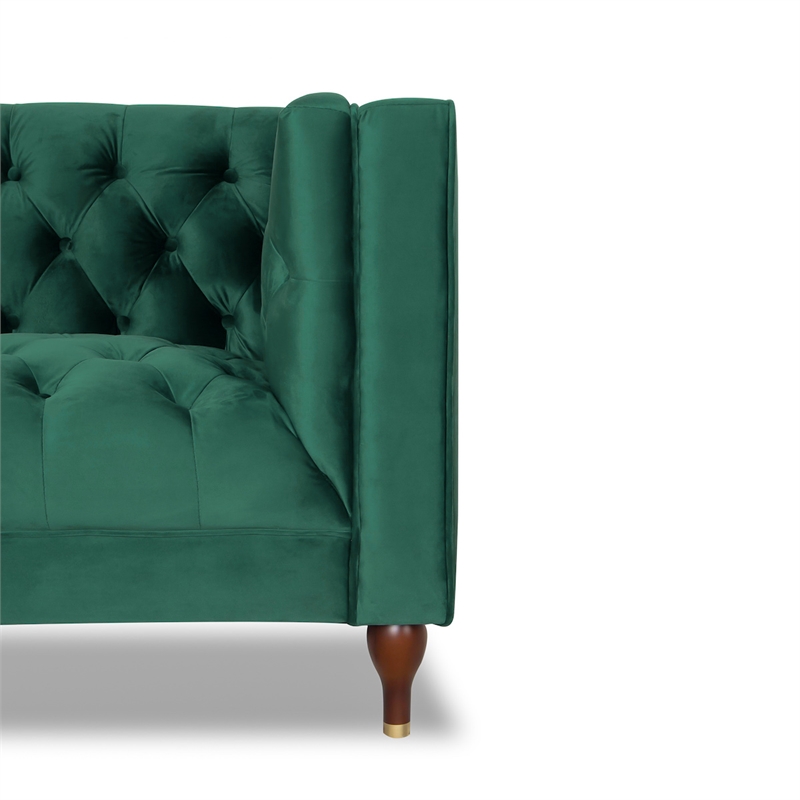 Clodine Mid Century Modern Tufted Velvet Upholstered Dark Green Armchair