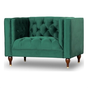 clodine mid-century modern  tight back velvet upholstered armchair in green