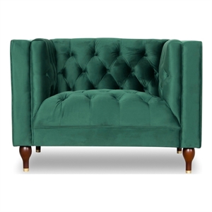 Clodine Mid Century Modern Tufted Velvet Upholstered Dark Green Armchair