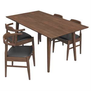 Dartmouth Dining Room & Kitchen Solid Wood Table and Black Leather Chair Set