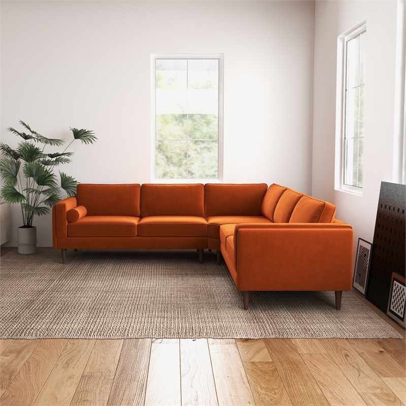 Hudson Orange Velvet Modern Living Room Corner Symmetrical Sofa