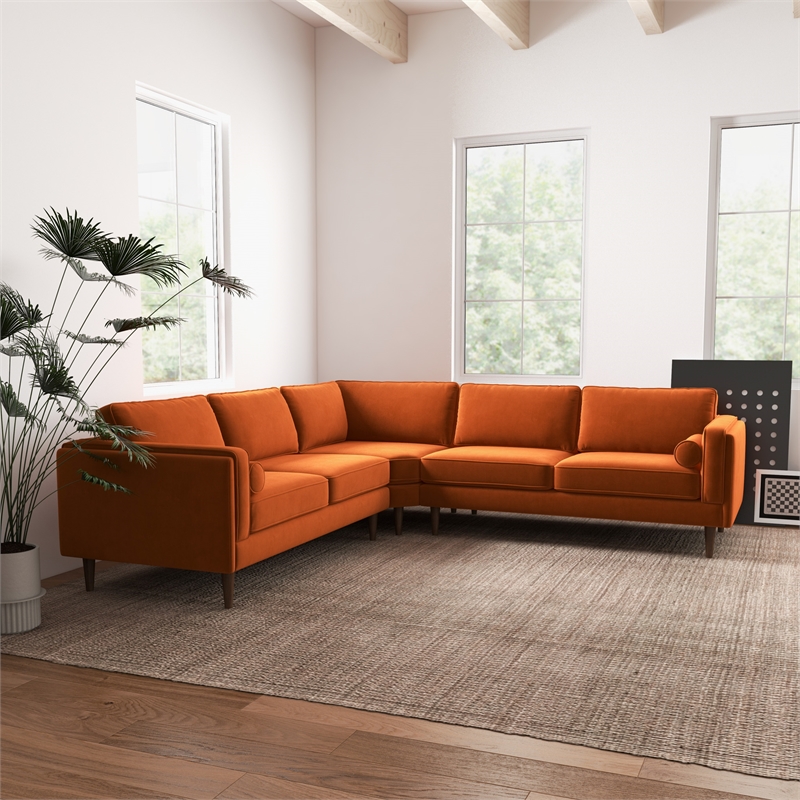 Hudson Orange Velvet Modern Living Room Corner Symmetrical Sofa