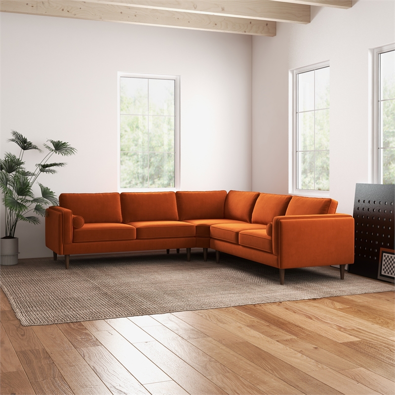 Hudson Orange Velvet Modern Living Room Corner Symmetrical Sofa