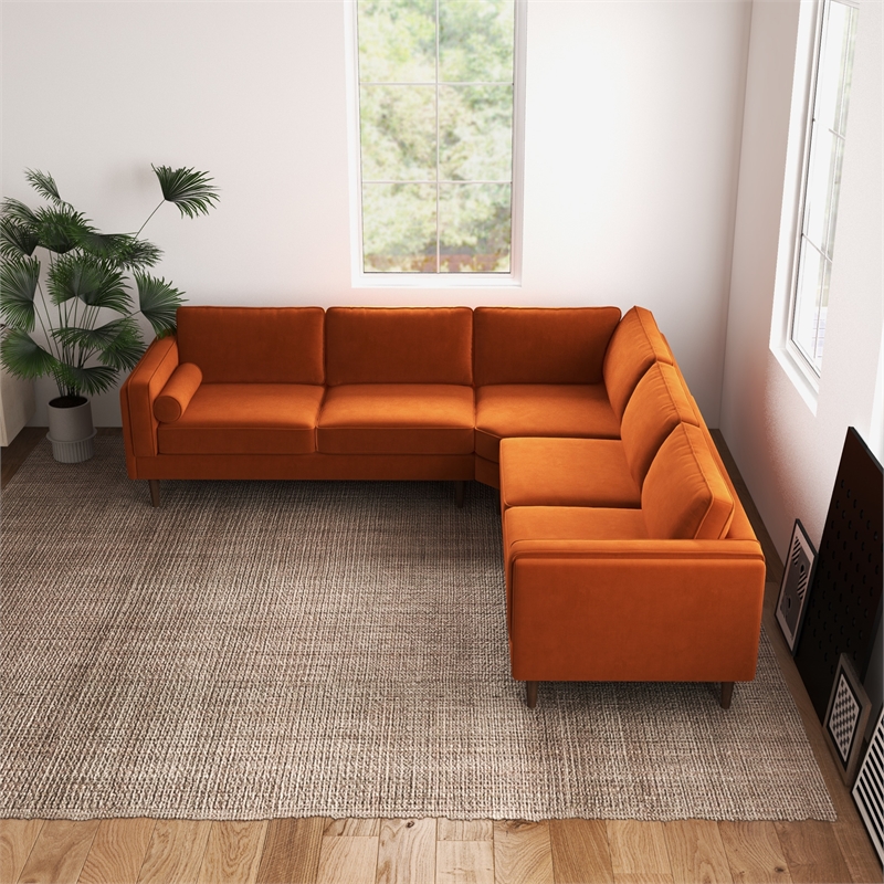 Hudson Orange Velvet Modern Living Room Corner Symmetrical Sofa