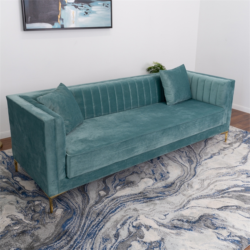 Kali Mid-Century Modern Tight Back Velvet Sofa in Sage Green