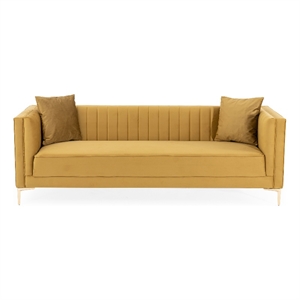 Ashcroft Kali Style Velvet Upholstered Sofa in Yellow Mustard