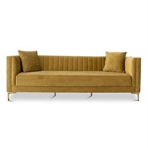 kali mid-century modern tight back velvet sofa in yellow mustard