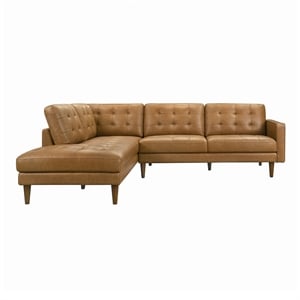 Lucille Spacious Leather Sectional Sofa with Button-Tufted Cushions in Tan