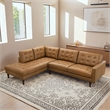 Lucille Spacious Leather Sectional Sofa with Button-Tufted Cushions in Tan