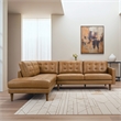 Lucille Spacious Leather Sectional Sofa with Button-Tufted Cushions in Tan