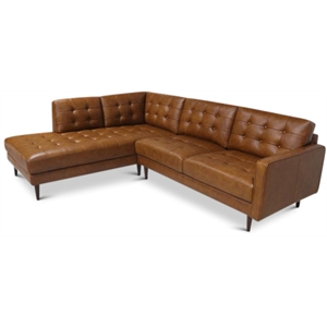 Lucille Mid-Century Modern L-Shaped Leather Left-Facing Sectional in Tan Cognac