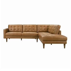 Lucille Spacious Leather Sectional Sofa with Button-Tufted Cushions in Tan