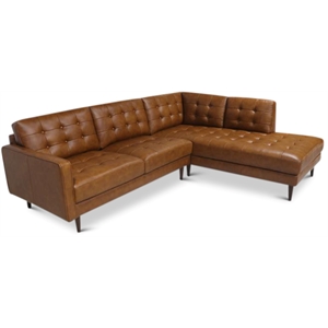 Lucille Mid-Century Modern L-Shaped Leather Right-Facing Sectional in Tan Cognac