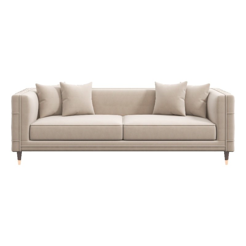 Mia Mid-Century Modern Rectangular Pillow Back Light Cream Velvet Sofa Couch