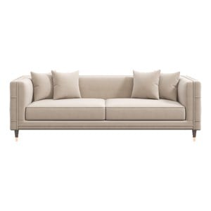 Mia Mid-Century Modern Rectangular Pillow Back Light Cream Velvet Sofa Couch