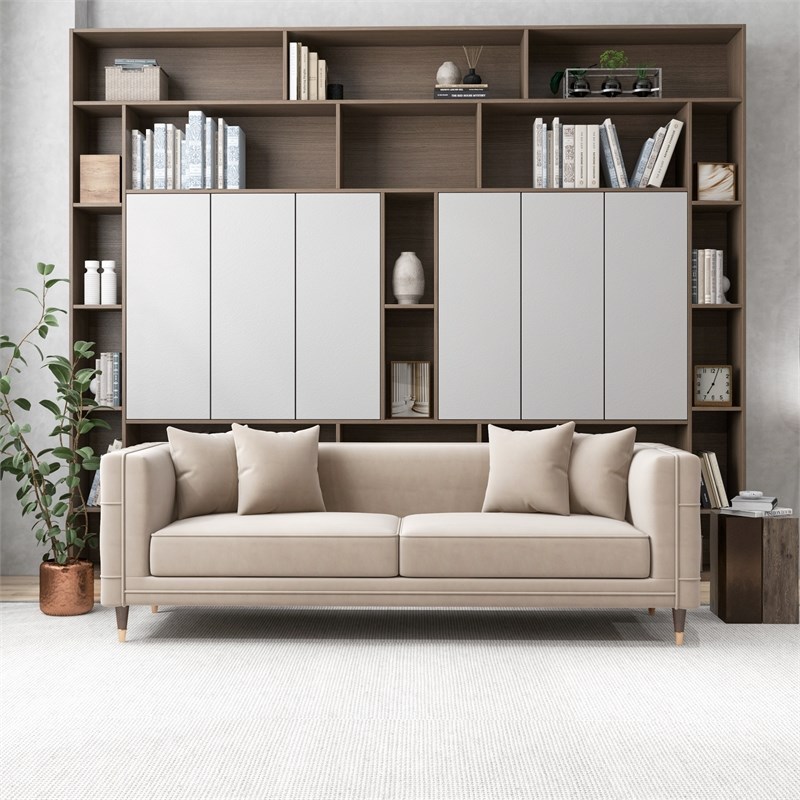 Mia Mid-Century Modern Rectangular Pillow Back Light Cream Velvet Sofa Couch