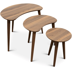 Hiedi Mid-Century Modern Wood Nesting Tables in Walnut (Set tof 3)