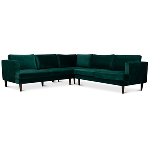 Rosalyn Mid-Century Modern L-Shaped Pillow Back Velvet Corner Sofa in Green