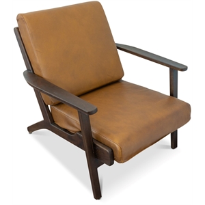 lonnie tight back genuine leather upholstered lounge chair in tan cognac