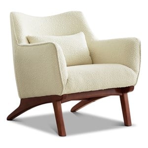 Gatsby Mid Century Furniture Style Comfy Boucle Fabric Accent Armchair in Cream