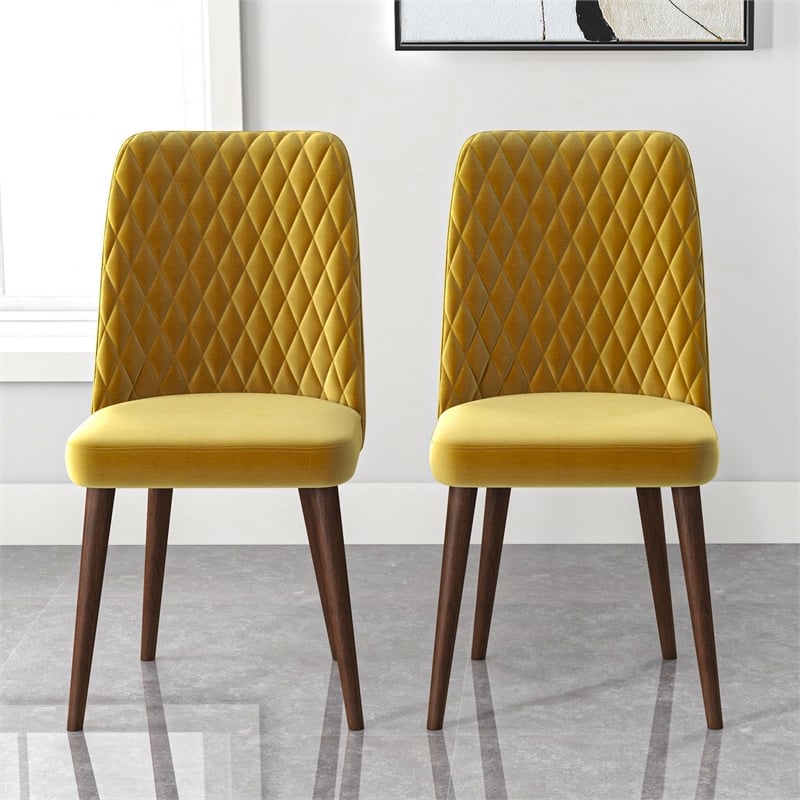 Ellen Mid-Century Modern Gold Velvet Dining Chair (Set of 2)