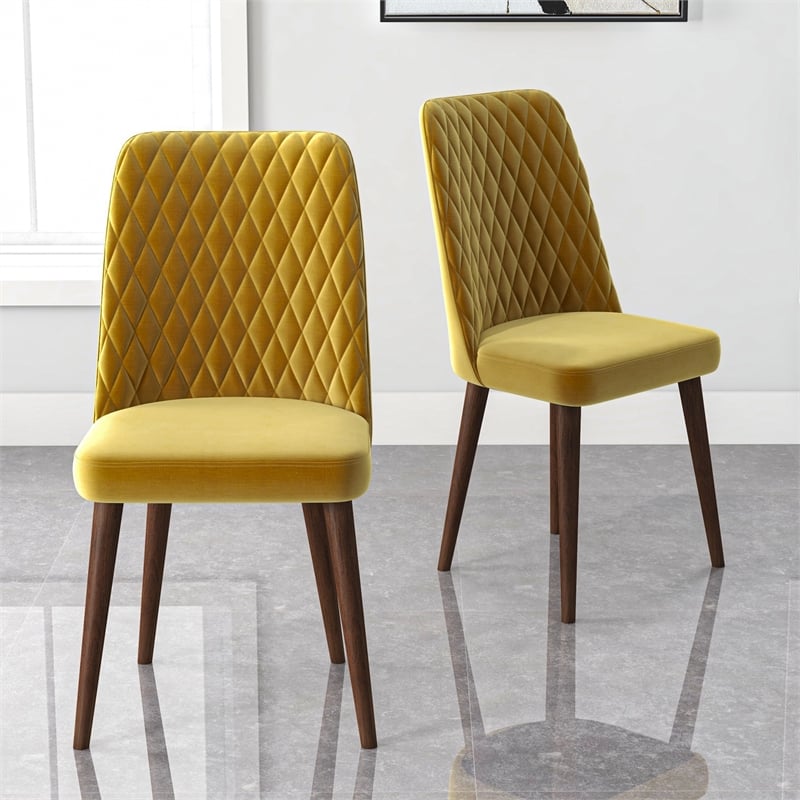 Ellen Mid-Century Modern Gold Velvet Dining Chair (Set of 2)
