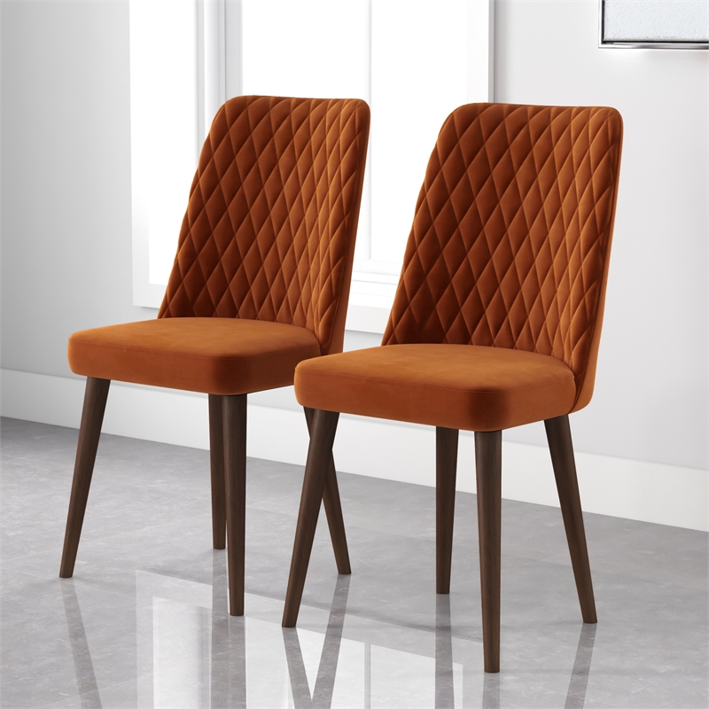 Ellen Mid-Century Modern Orange Velvet Dining Chair (Set of 2)