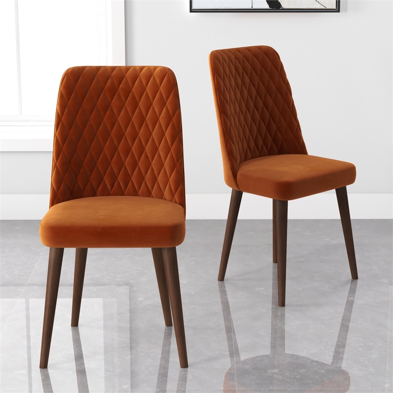 Ellen Mid-Century Modern Orange Velvet Dining Chair (Set of 2)