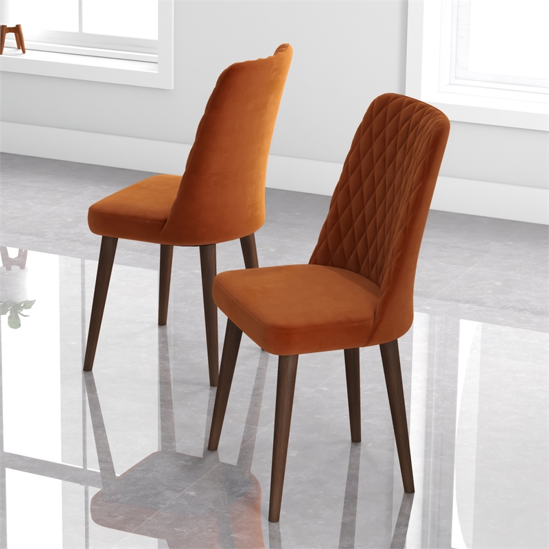 Ellen Mid-Century Modern Orange Velvet Dining Chair (Set of 2)