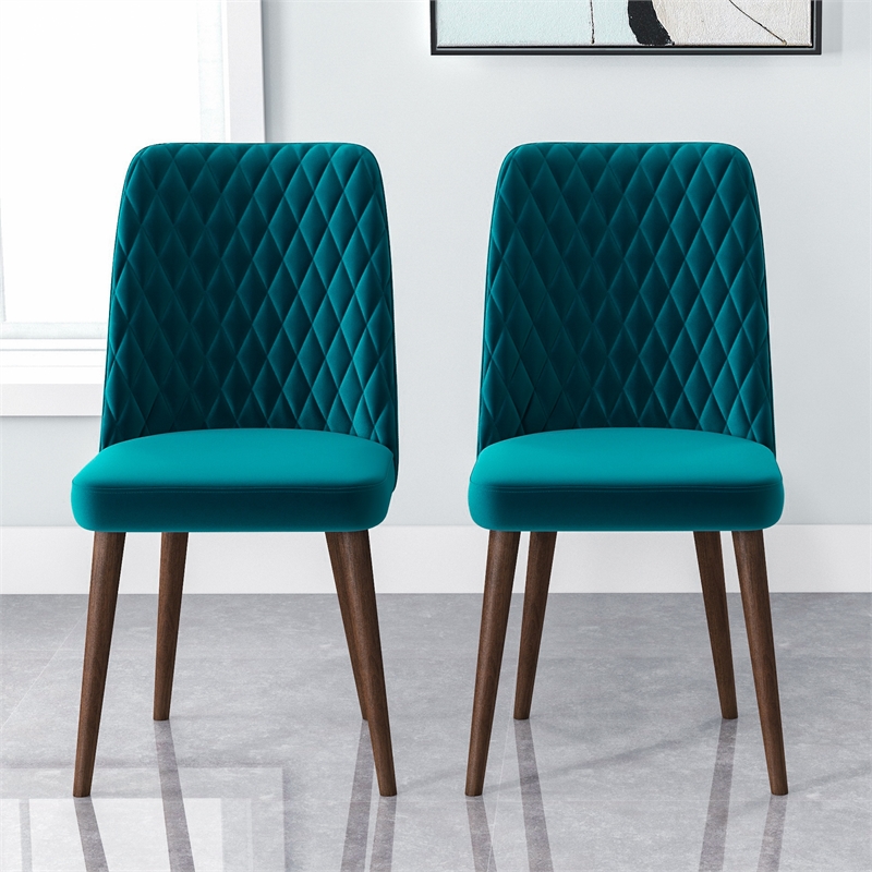 Ellen Mid-Century Modern Velvet Dining Chair in Turquoise (Set of 2)
