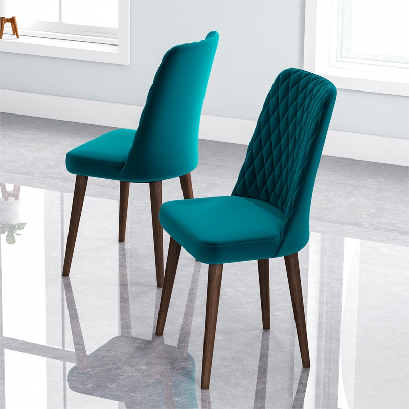 Ellen Mid-Century Modern Velvet Dining Chair in Turquoise (Set of 2)