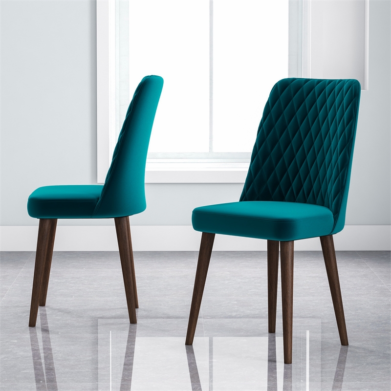 Ellen Mid-Century Modern Velvet Dining Chair in Turquoise (Set of 2)